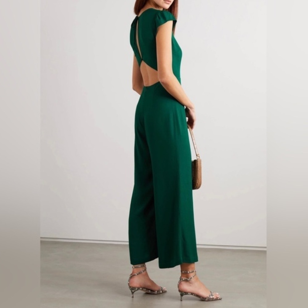 Reformation Mayer Open Back Jumpsuit Emerald Green Cap Sleeve Wide Leg Size 8 - Picture 2 of 8